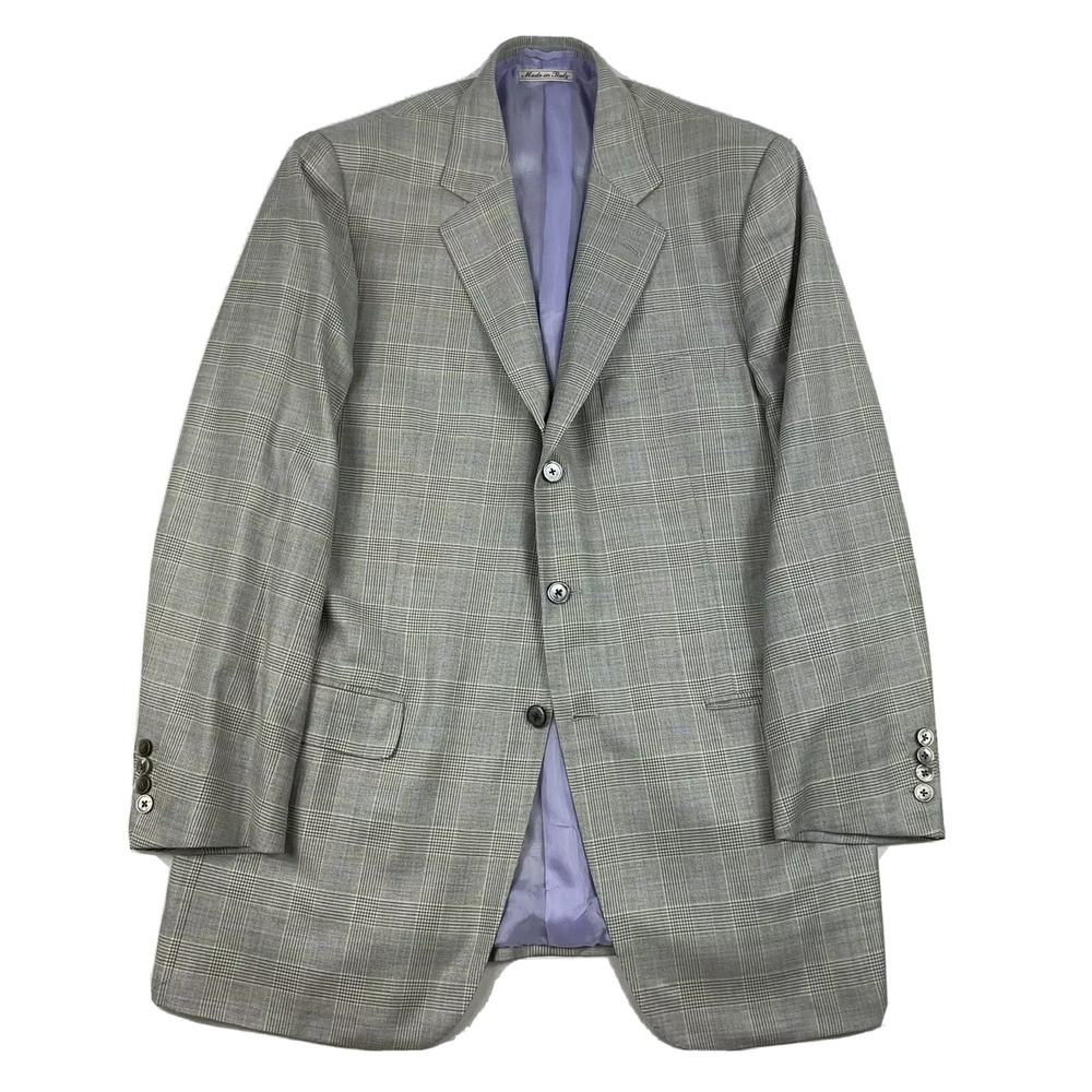 Belvest Wool Linen Silk Blazer Gray Lavender Check MOP Button 46L G60235